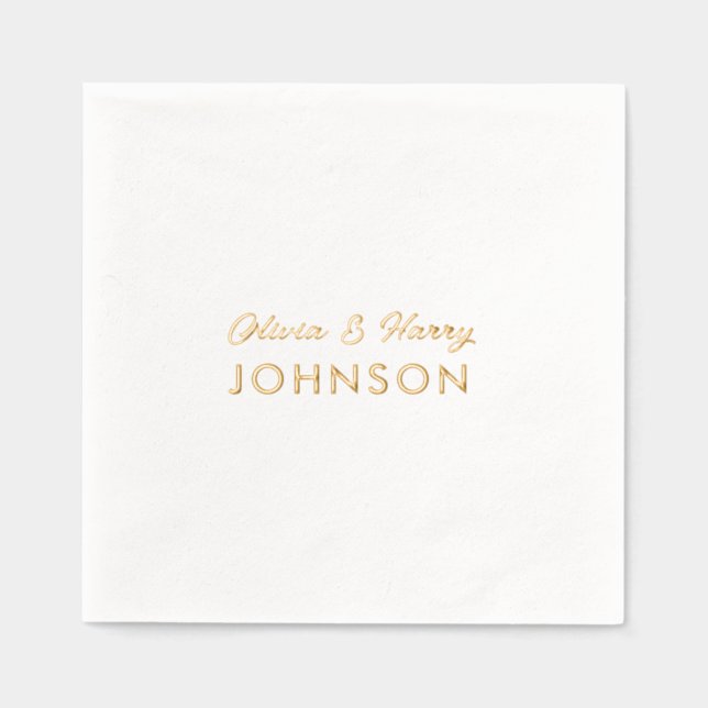 Mongram-Hochzeit: Elegantes Script Gold Servietten Mit Folie (Vorderseite)