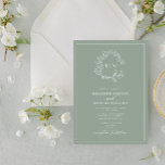 Mongram Hochzeitstich für das moderne Wappen mit g Einladung<br><div class="desc">Wir lieben diese trendige, moderne weise grüne Hochzeitseinladung! Es ist einfach, elegant und so hübsch, mit einem handgezeichneten, grünen Kranz umgeben von einem modernen Hochzeitsmonogramm. Es ist in eleganter Typografie personalisiert und mit handgeschriebener Kalligrafie akzentuiert. Schließlich ist es in einem zarten Rahmen bestickt. Suite hier: https://www.zazzle.com/collections/sage_green_leafy_crest_monogram_wedding_invitation-119735143483526238 Kontakt Designer für passende...</div>