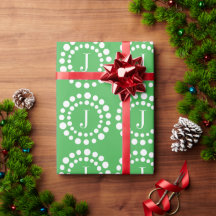 Mongram Holiday Green und White Wrapping Paper