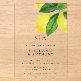 Mongram Lemon Citrus Branch Wedding Acryleinladungen