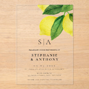 Mongram Lemon Citrus Branch Wedding Acryleinladungen