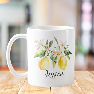 Mongram Lemon Frucht White Blume Tree Branch Kaffeetasse