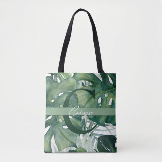 Mongram Letter Tropical Blätter Monstera Greenery Tasche