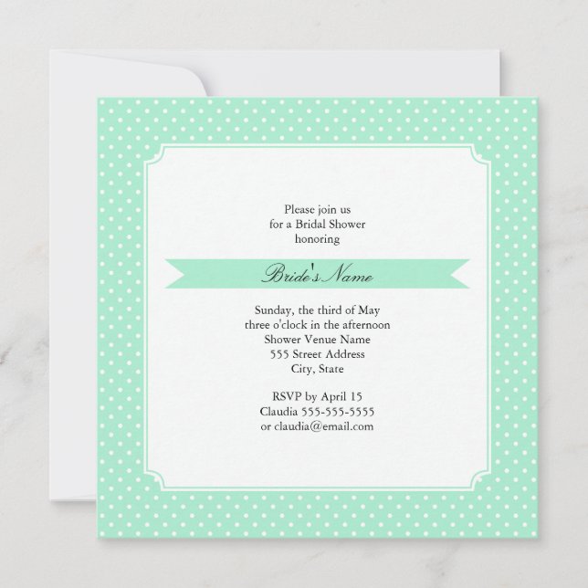 Mongram Magic Mint and White Polka Dot Wedding Einladung (Vorderseite)