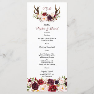 Mongram Menu von Burgundy Marsala Floral Antlers Menükarte