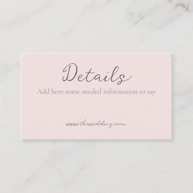 Mongram Minimalistisch Misty Rose Hochzeitdetails Visitenkarte (Vorderseite)