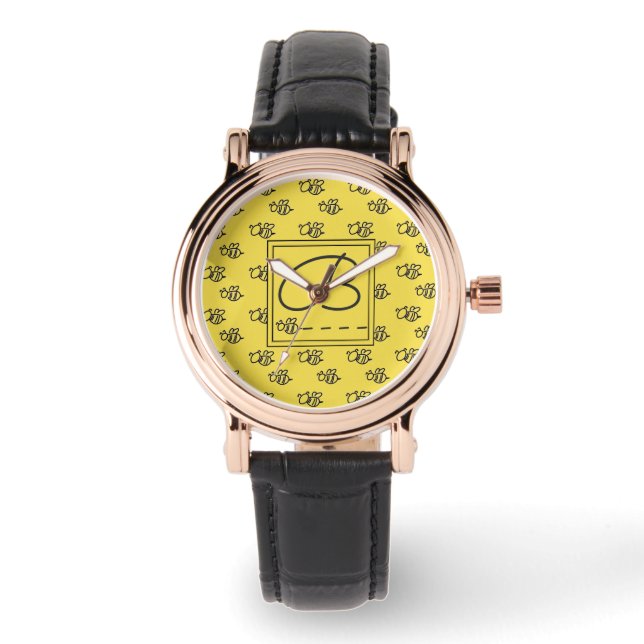 Mongram Muster der Gelben Sommerbienen Armbanduhr (Vorderseite)