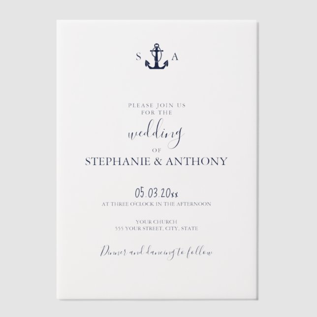 Mongram Nautical Navy Blue Anchor Hochzeit (Vorderseite)