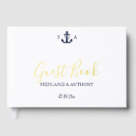 Mongram Nautical Navy Blue Anchor Hochzeit Gästebuch