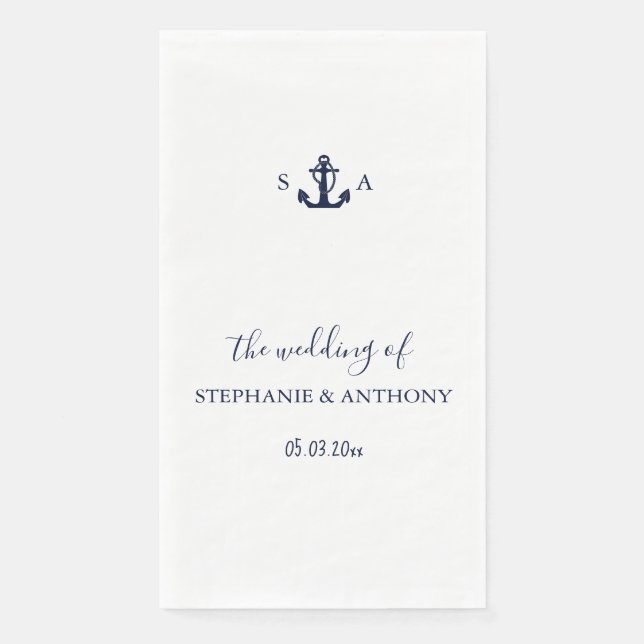 Mongram Nautical Navy Blue Anchor Hochzeit Serviette (Vorderseite)