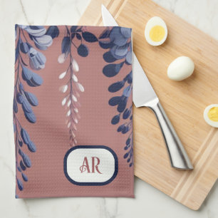 Mongram Navy Rose Wisteria Elegance Geschirrtuch