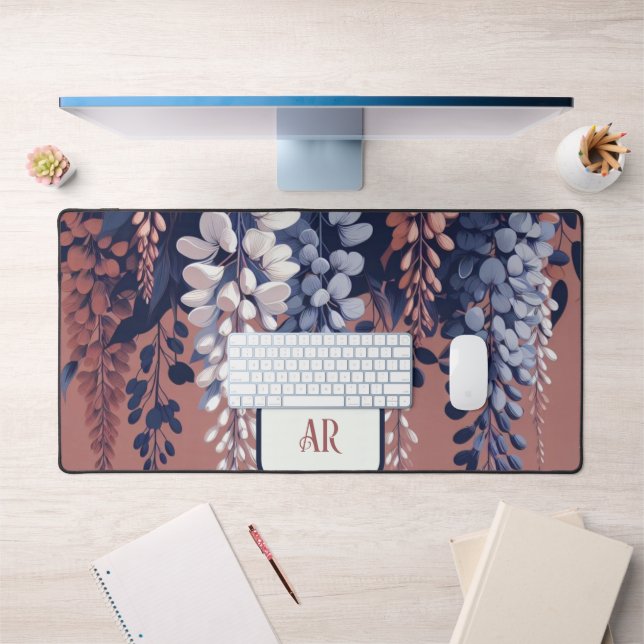Mongram Navy Rose Wisteria Elegance Schreibtischunterlage (Büro 1)