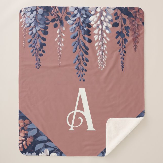 Mongram Navy Rose Wisteria Elegance Sherpadecke (Vorderseite)