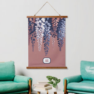 Mongram Navy Rose Wisteria Elegance Wandteppich Mit Holzrahmen