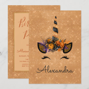 Mongram Oktober Sparkle Unicorn Geburtstag Einladung