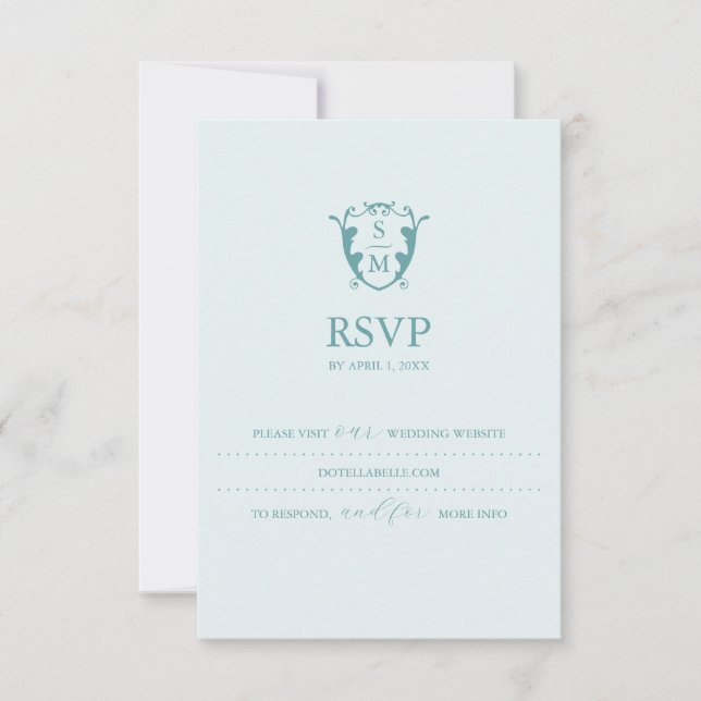 Mongram Pale Blue RSVP Card Hochzeitswebsite Karte (Vorderseite)