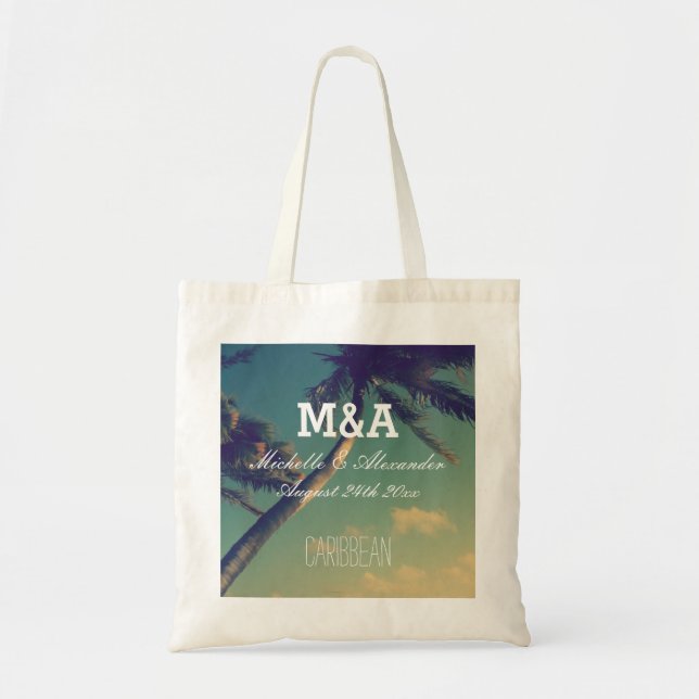 Mongram Palm Ziel Strand Hochzeitstaschen Tragetasche (Vorne)