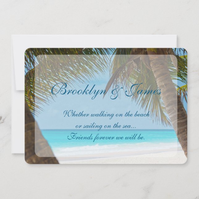 Mongram Palmen on Beach Hochzeitseinladungen Einladung (Vorderseite)