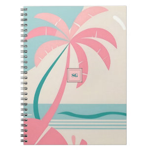Mongram, pastellfarbener tropischer Strand pink un Notizblock