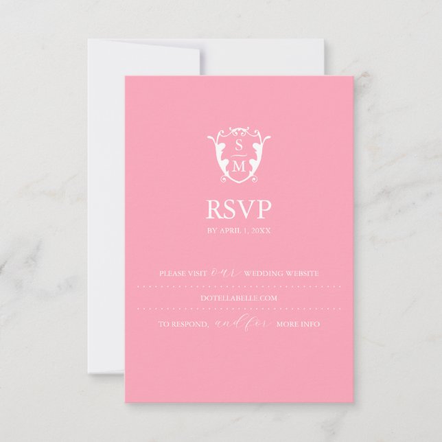 Mongram Pink RSVP Card Hochzeitswebsite Karte (Vorderseite)