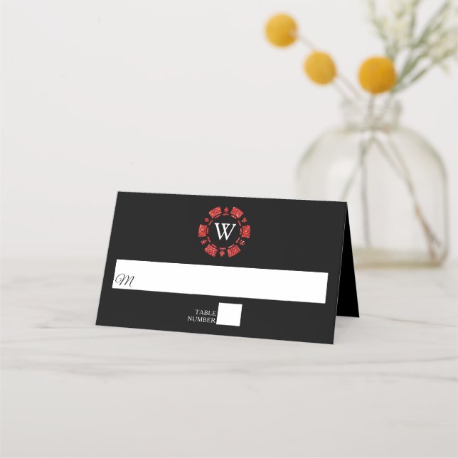 Mongram Poker Mongram Casino Hochzeit von Red Glit Platzkarte (Vorderseite)