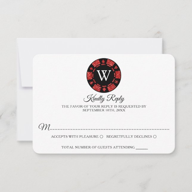 Mongram Poker Mongram Casino Hochzeit von Red Glit RSVP Karte (Vorderseite)
