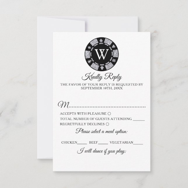 Mongram Poker Mongram Casino Hochzeit von Red Glit RSVP Karte (Vorderseite)
