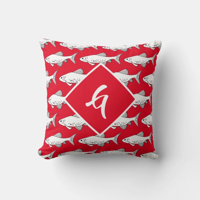 Mongram Red Minnow Pattern Fish Kissen (Vorderseite)