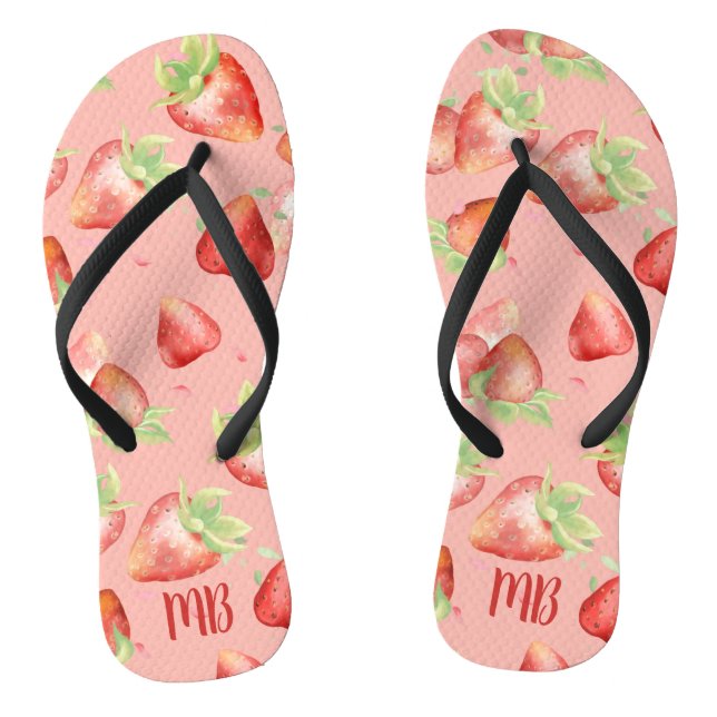 Mongram Red Strawberry Summer Fun Modern Girl Flip Flops (Fußbett)