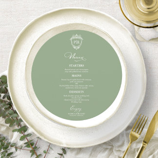 Mongram Round Wedelmenu Cards Seite Grün Menükarte