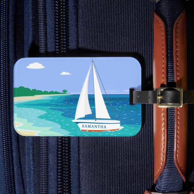 Mongram Sailboat Tropical Beach Gepäckanhänger (Vorderseite Insitu 4)