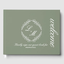 Mongram Script Branch Sage Green Wedding Gästebuch