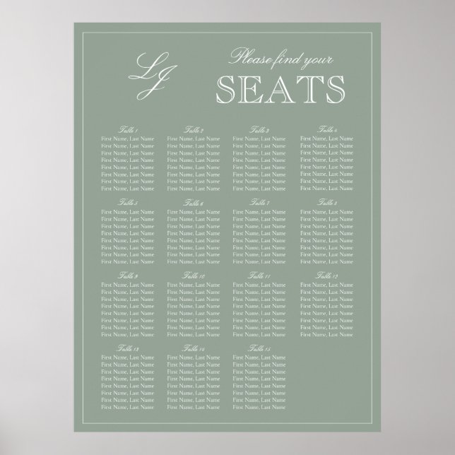 Mongram Script Sage Green Modern Wedding Sees Poster (Vorne)