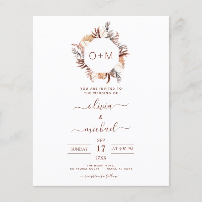 Mongram Terracotta Pampas Grass Wedding Flyer (Vorne)