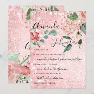 Mongram Tropfens Hochzeit Florals Mint Glitzer Pin Einladung