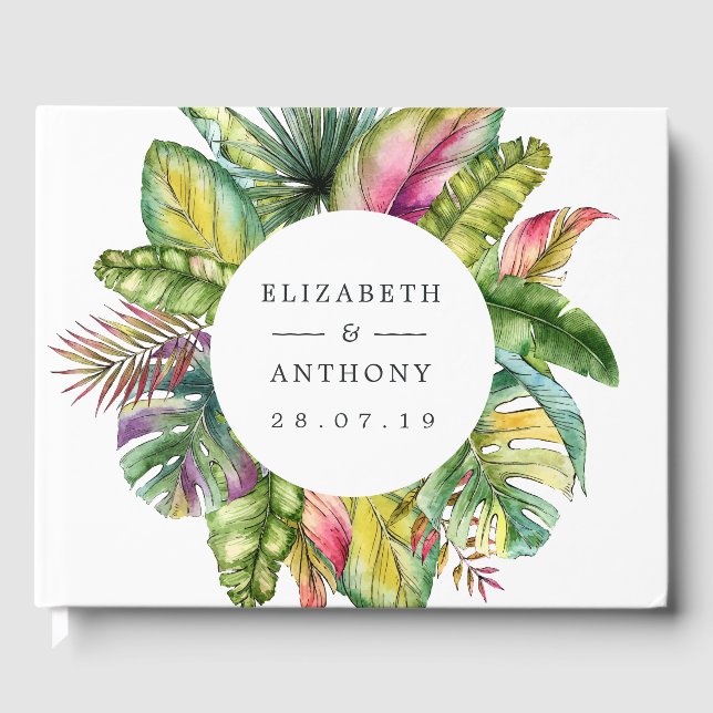 Mongram Tropical Summer Beach Wedding Gästebuch (Vorderseite)