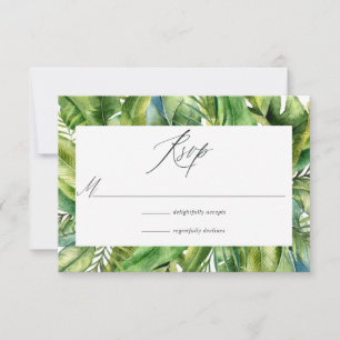 Mongram Tropical Summer Beach Wedding RSVP Karte
