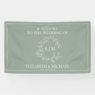 Mongram Wedding Ban Modern Sage Green Leafy Wappen Banner