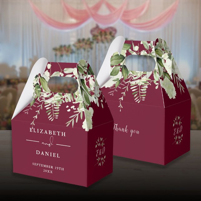 Mongram Wedding Geschenkschachtel (Burgundy Floral Greenery Monogram Wedding Favor Boxes)