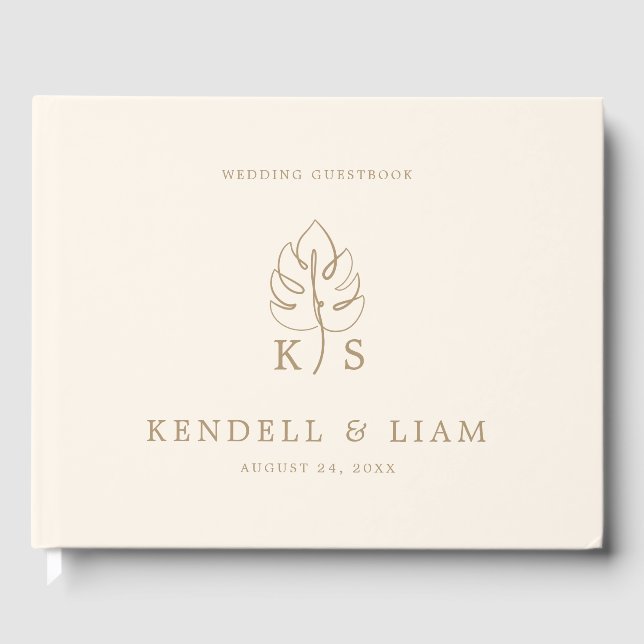 Mongram Wedding Logo Monstera Gästebuch (Vorderseite)