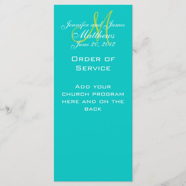 Mongram Wedding Service Church Programs Programm (Vorderseite)