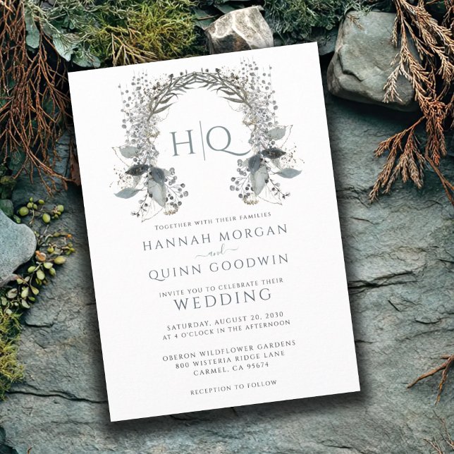 Mongram Wedding Wreath Wedding Einladung (Von Creator hochgeladen)