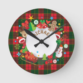 Mongram Winter Holiday Weihnachtssymbole Muster Runde Wanduhr