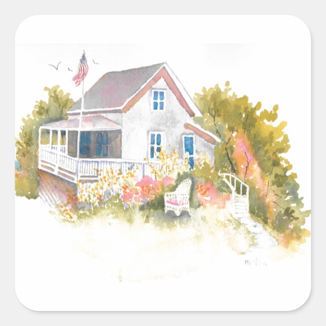 Monhegan Hütte J Kilburn Quadratischer Aufkleber (Vorderseite)