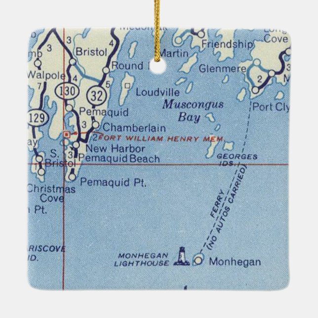 Monhegan Lighthouse Vintage Map Keramikornament (Rückseite)
