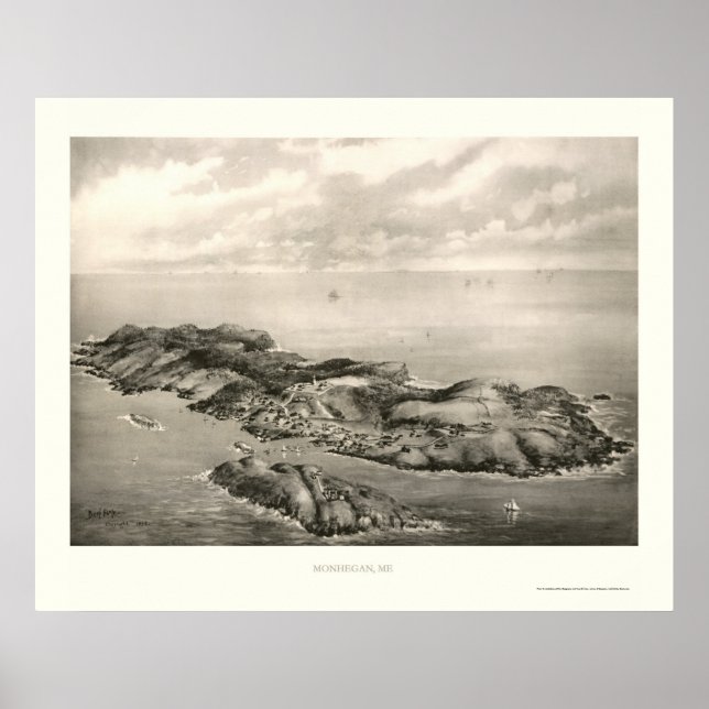 Monhegan, ME Panorama Karte - 1896 Poster (Vorne)