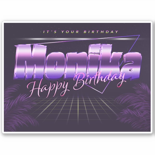Monika Name Vorname lila retro Sticker Geburtstag (Vorderseite)