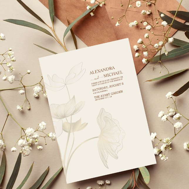 Monimalist Beige neutrale Monogram Wedding Invitat Einladung (Von Creator hochgeladen)