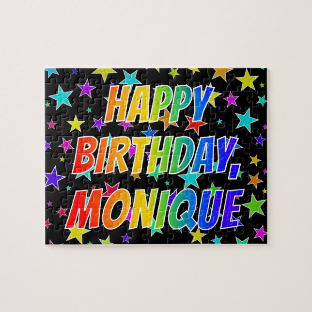 "MONIQUE" Vorname, Spaß "GLÜCKLICHER GEBURTSTAG" (Horizontal)