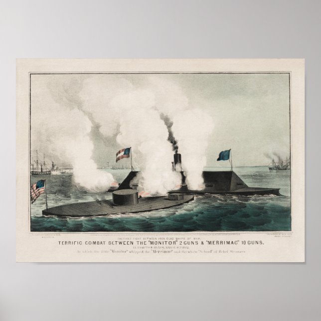 Monitor vs. Merrimac - Ironclad Zivil War Battle Poster (Vorne)